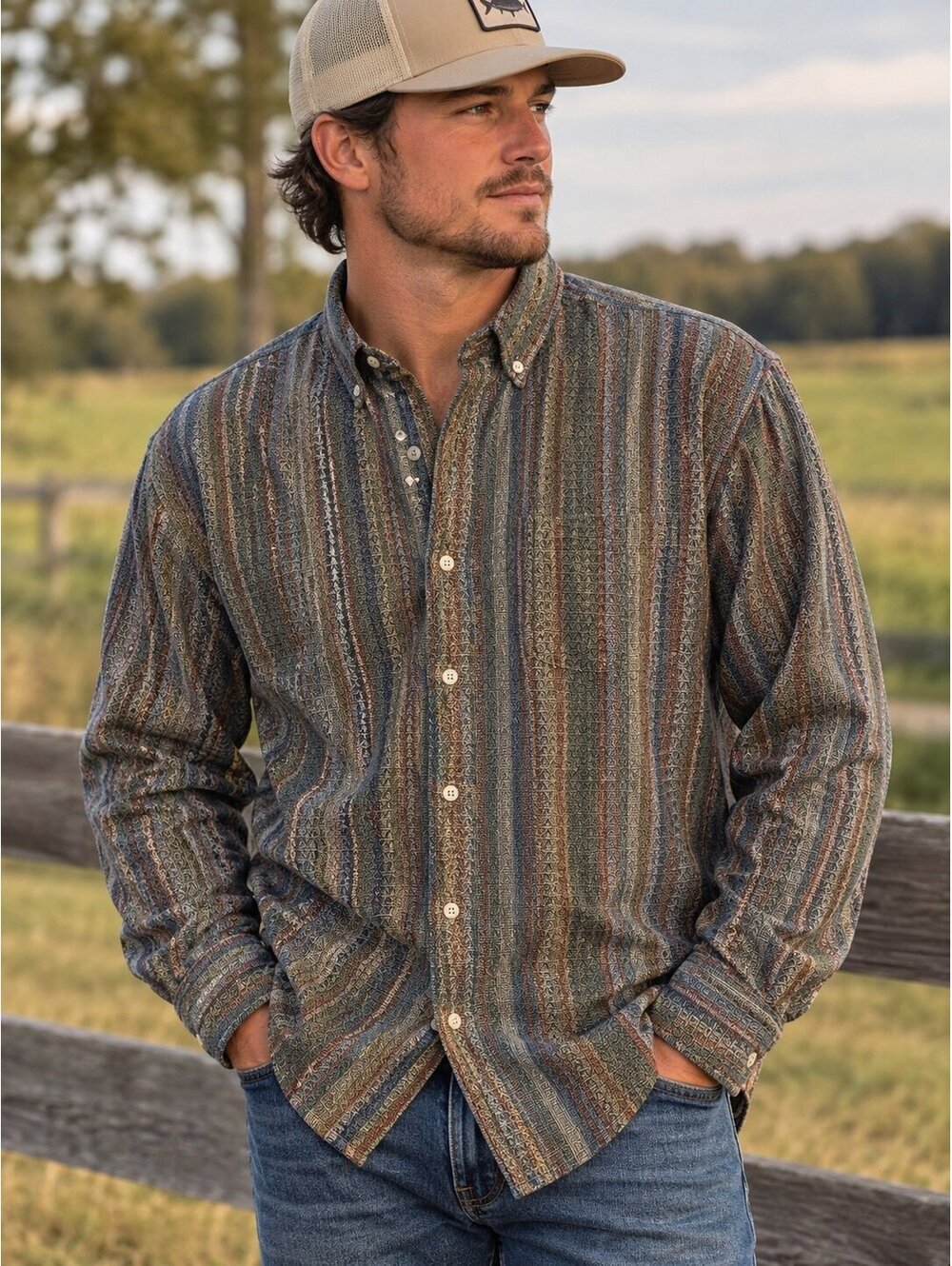The Territory Ahead Striped Button-Front Long Sleeve Shirt Mens XL